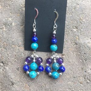 Sterling silver, amethyst, turquoise, and lapis